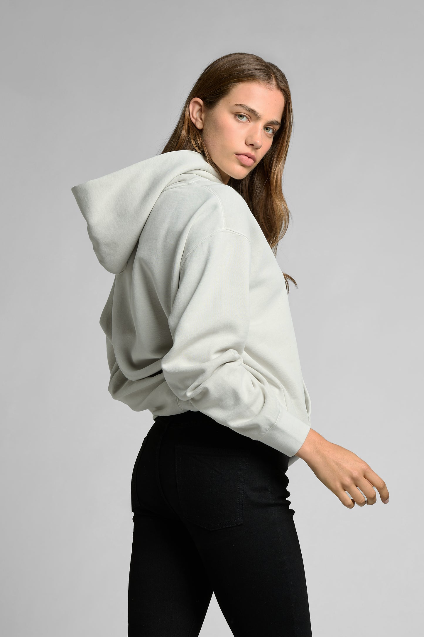 Women's Faded Bone Monochrome Embroidered Hoodie | Relaxed Fit, Mid-Weight Fleece by Vived-Mota Co.