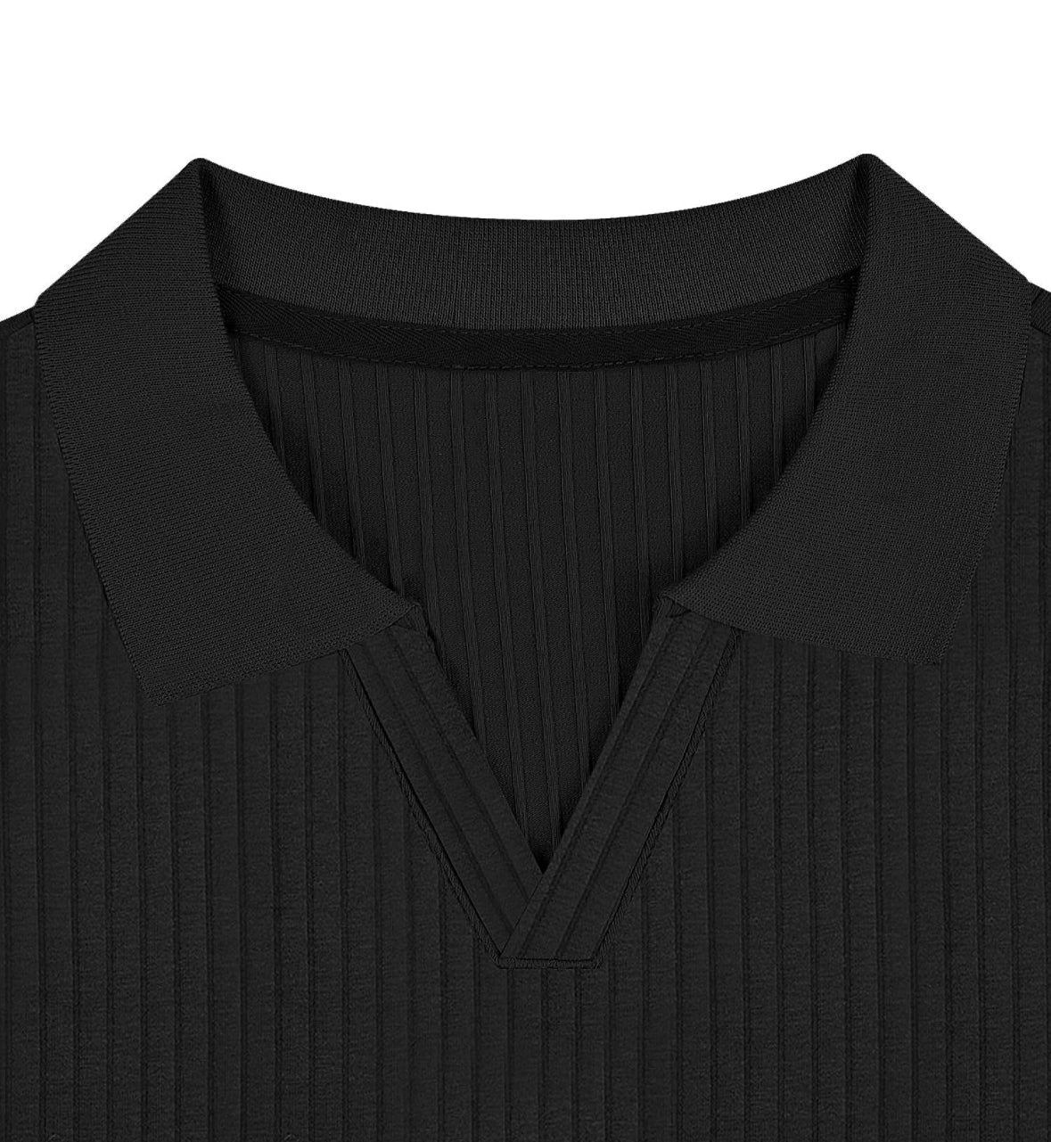 Ribbed Knit Textured Polo “Black"
