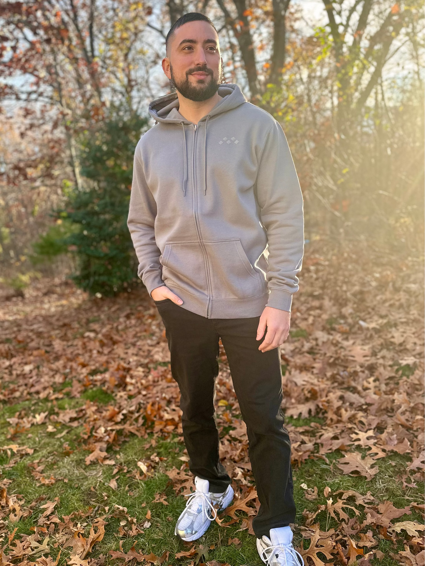 Men's Grey Full Zip Hoodie | Signature Suede-Touch Edition | Vived-Mota Co.